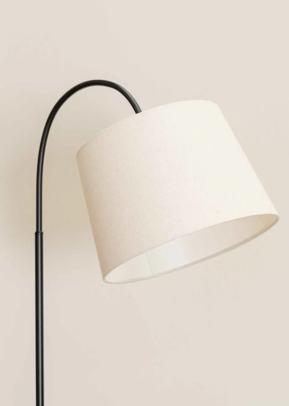 ValueLights Crowther Black Floor Lamp with Small Natural Tapered Shade