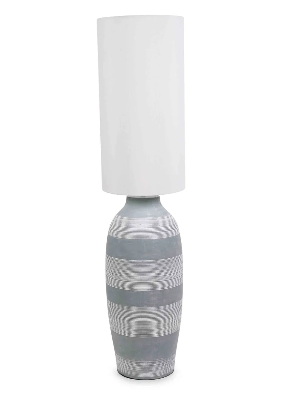 ValueLights Deegan Cement Effect Grey Floor Lamp with Cream Drum Shade