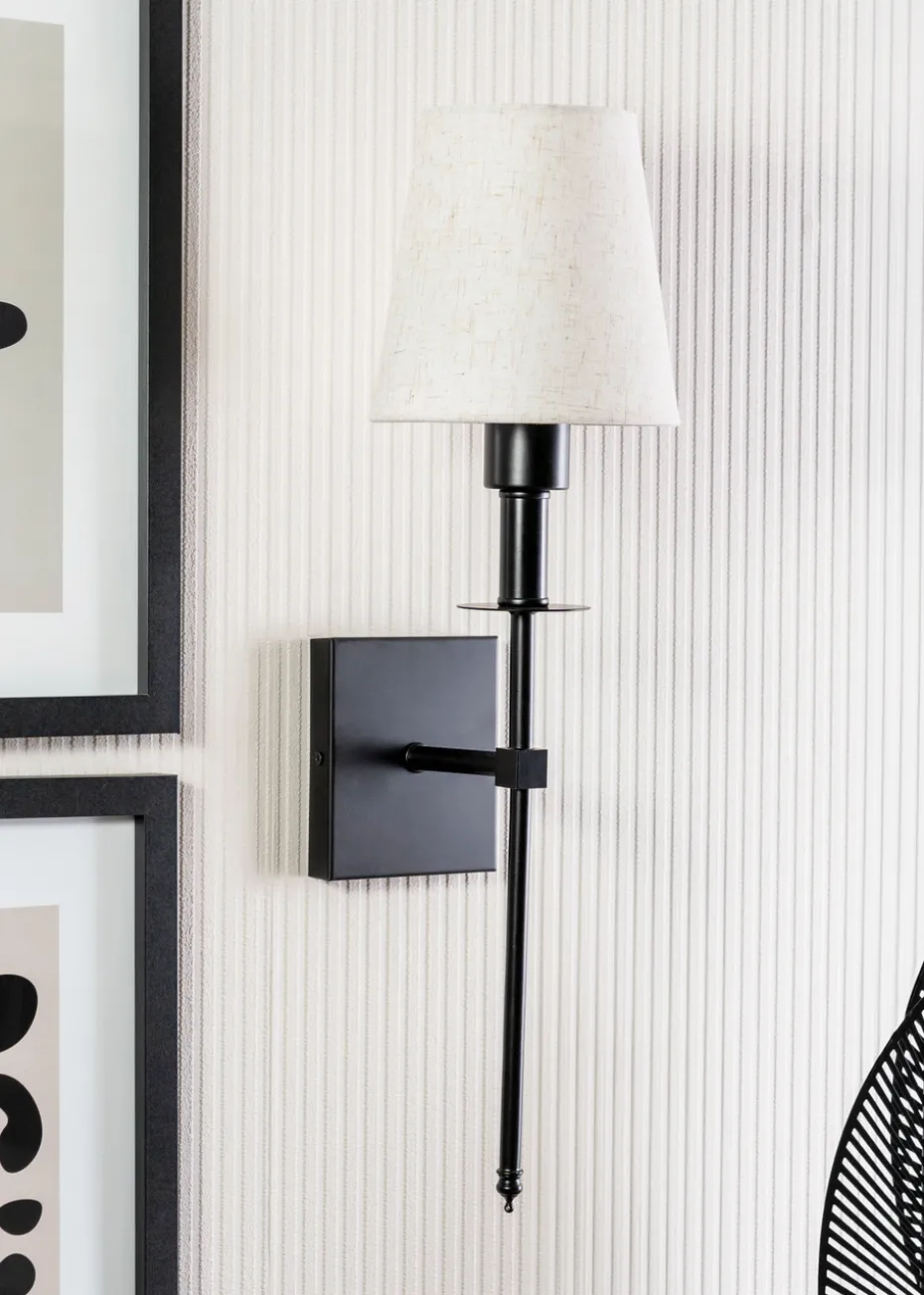ValueLights Dimmable Black Wall Light with Cream Shade Integrated LED