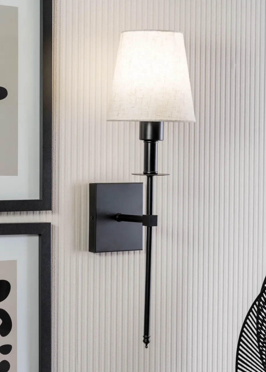 ValueLights Dimmable Black Wall Light with Cream Shade Integrated LED