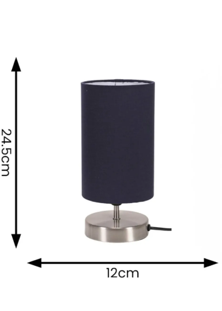 ValueLights Dimmable Silver Table Lamp with Blue Drum Shade
