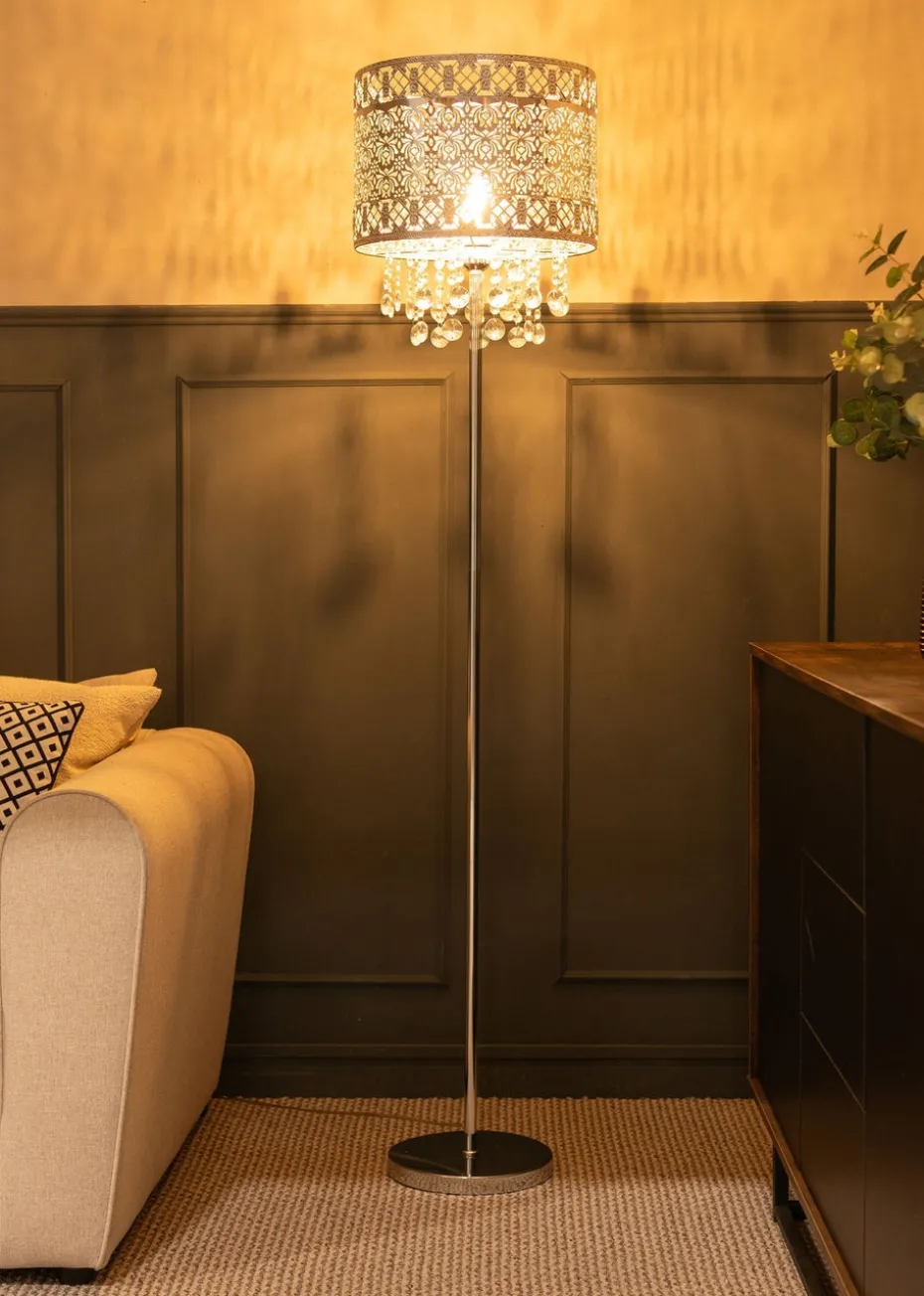 ValueLights Enna Silver Metal Floor Lamp (162.5cm x 33.5cm x 33.5cm)