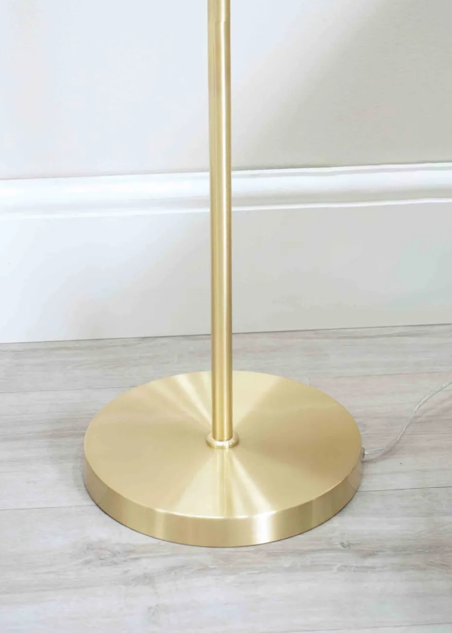 ValueLights Frenchie Gold Floor Lamp with Pink Globe Shade (150cm x 25cm x 25cm)