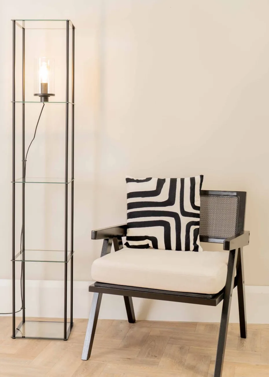ValueLights Gobie Black Floor Lamp with Clear Drum Shade (169cm x 30cm x 30cm)