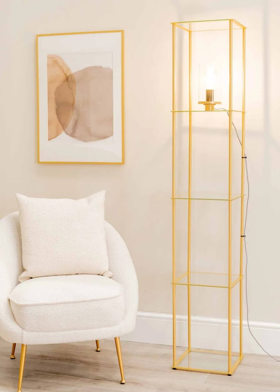 ValueLights Gobie Gold Floor Lamp with Gold Drum Shade (169cm x 30cm x 30cm)