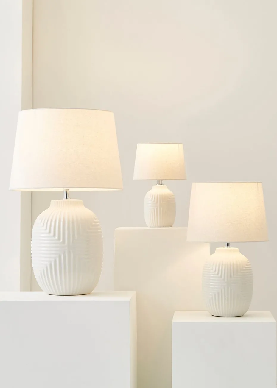 ValueLights Harrison Tapered Lamp Shade Geometric Ribbed Pattern Gloss Small Table Lamp