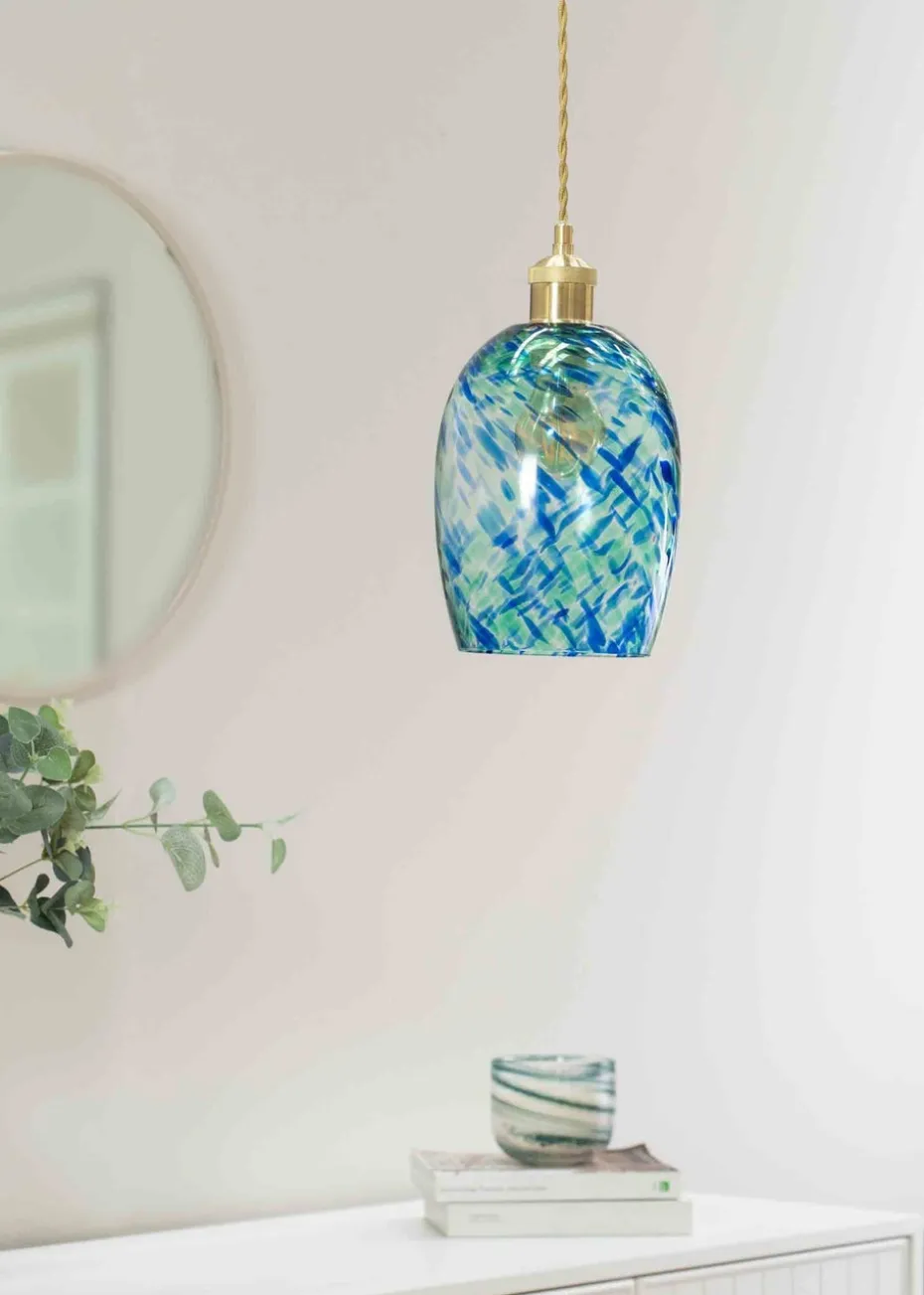 ValueLights India Glass Marble Effect Green Dome Ceiling Pendant Shade