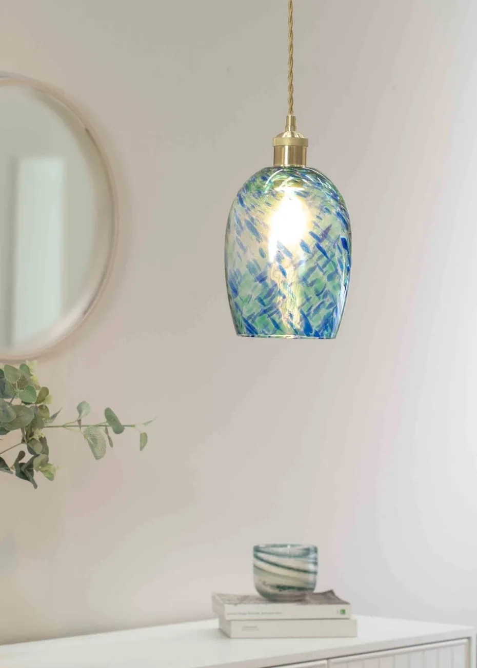 ValueLights India Glass Marble Effect Green Dome Ceiling Pendant Shade