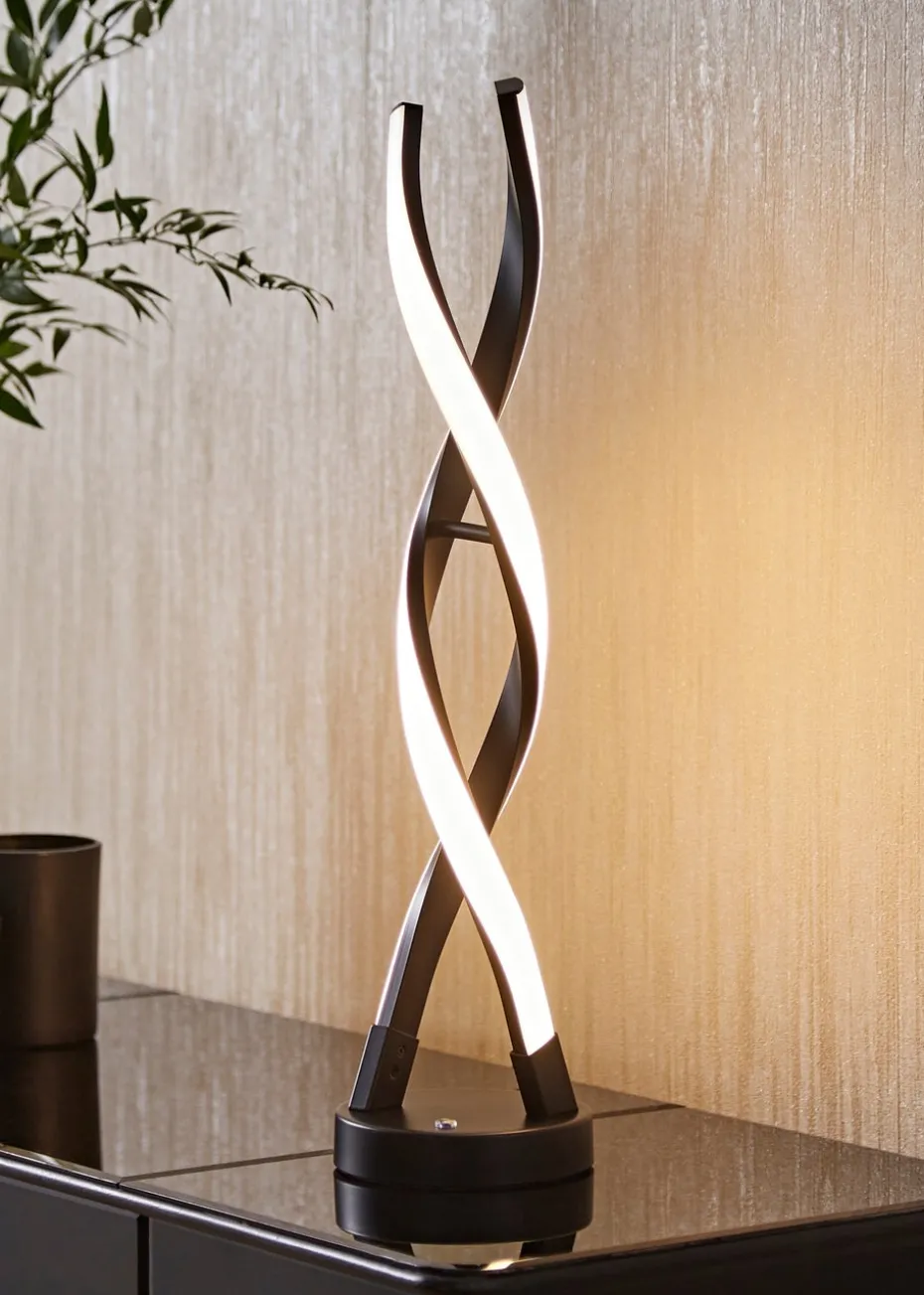 ValueLights Infinity Matt Black Double Twist Integrated LED Table Lamp (48cm x 12cm x 12cm)