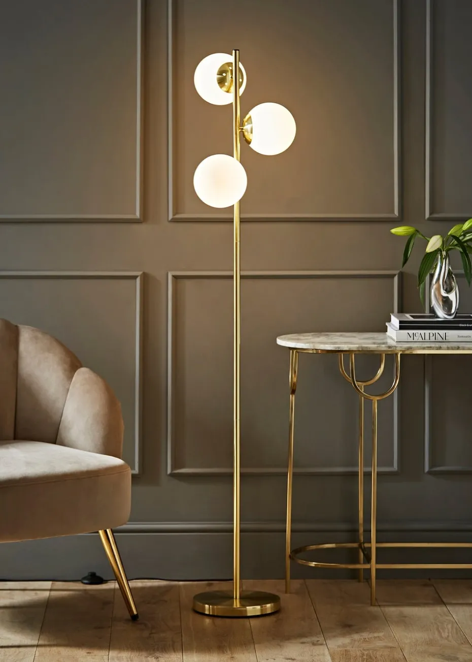 ValueLights Jas Gold Floor Lamp with White Globe Shade (159cm x 31cm x 31cm)