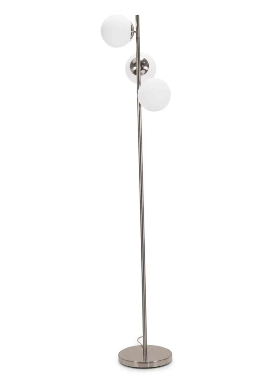 ValueLights Jas Silver Floor Lamp with White Globe Shade (159cm x 31cm x 31cm)