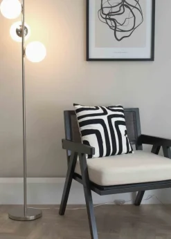 ValueLights Jas Silver Floor Lamp with White Globe Shade (159cm x 31cm x 31cm)