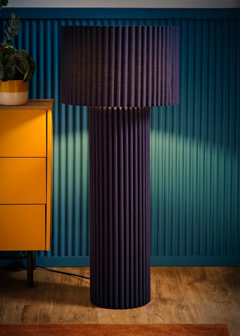 ValueLights Lenny Drum Lamp Shade Colour Drench Ribbed Fabric Midi Floor Lamp