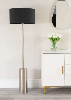 ValueLights Lexy Dimmable Plated Silver Floor Lamp with Large Drum Shade