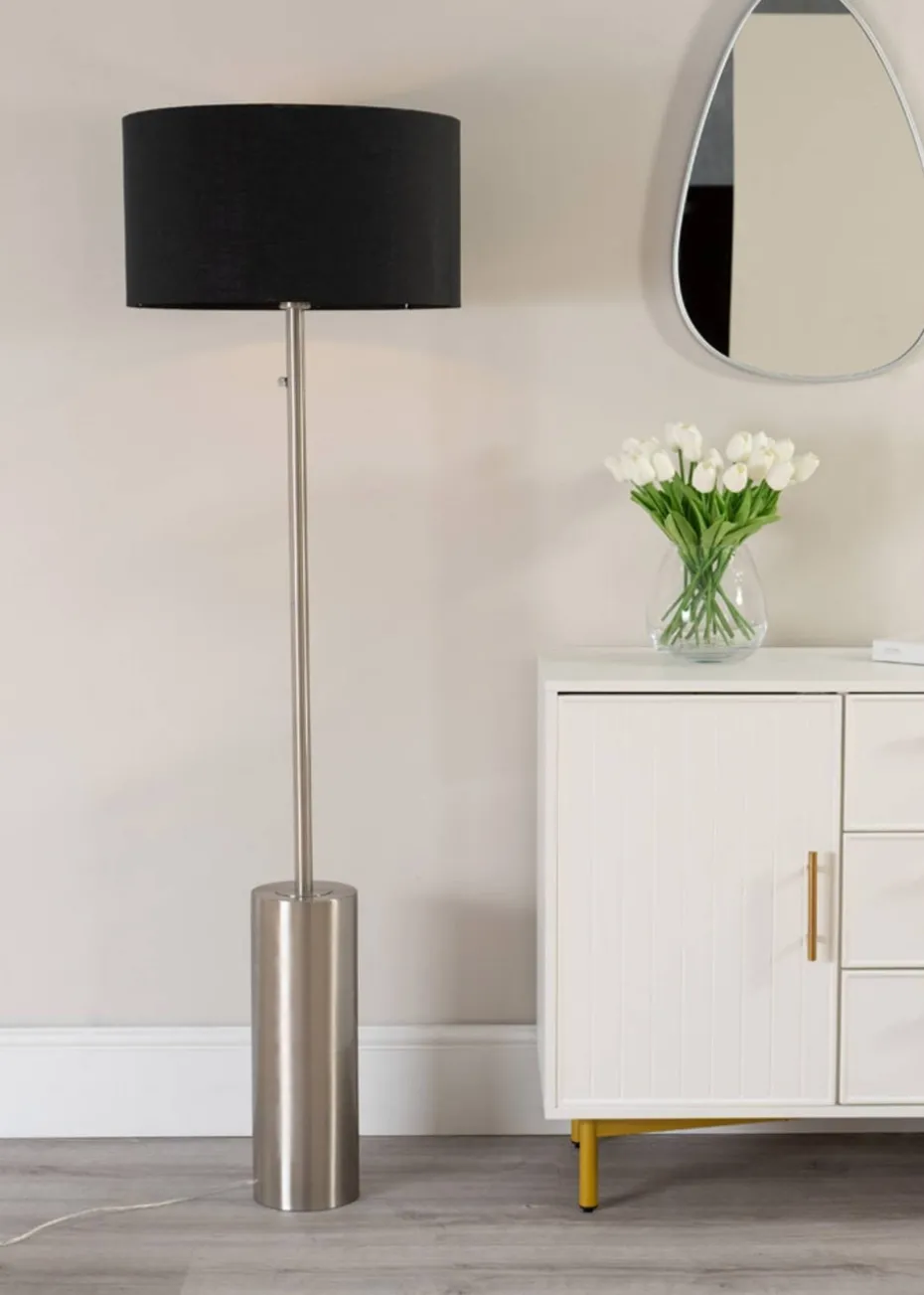 ValueLights Lexy Dimmable Plated Silver Floor Lamp with Large Drum Shade