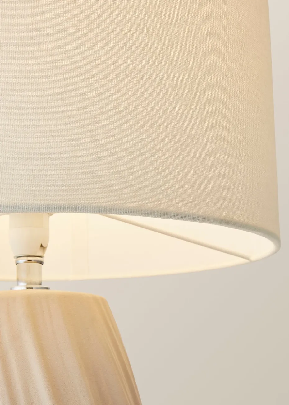ValueLights Lydia Natural Linen Drum Lamp Shade Tall Swirl Matte Natural Table Lamp