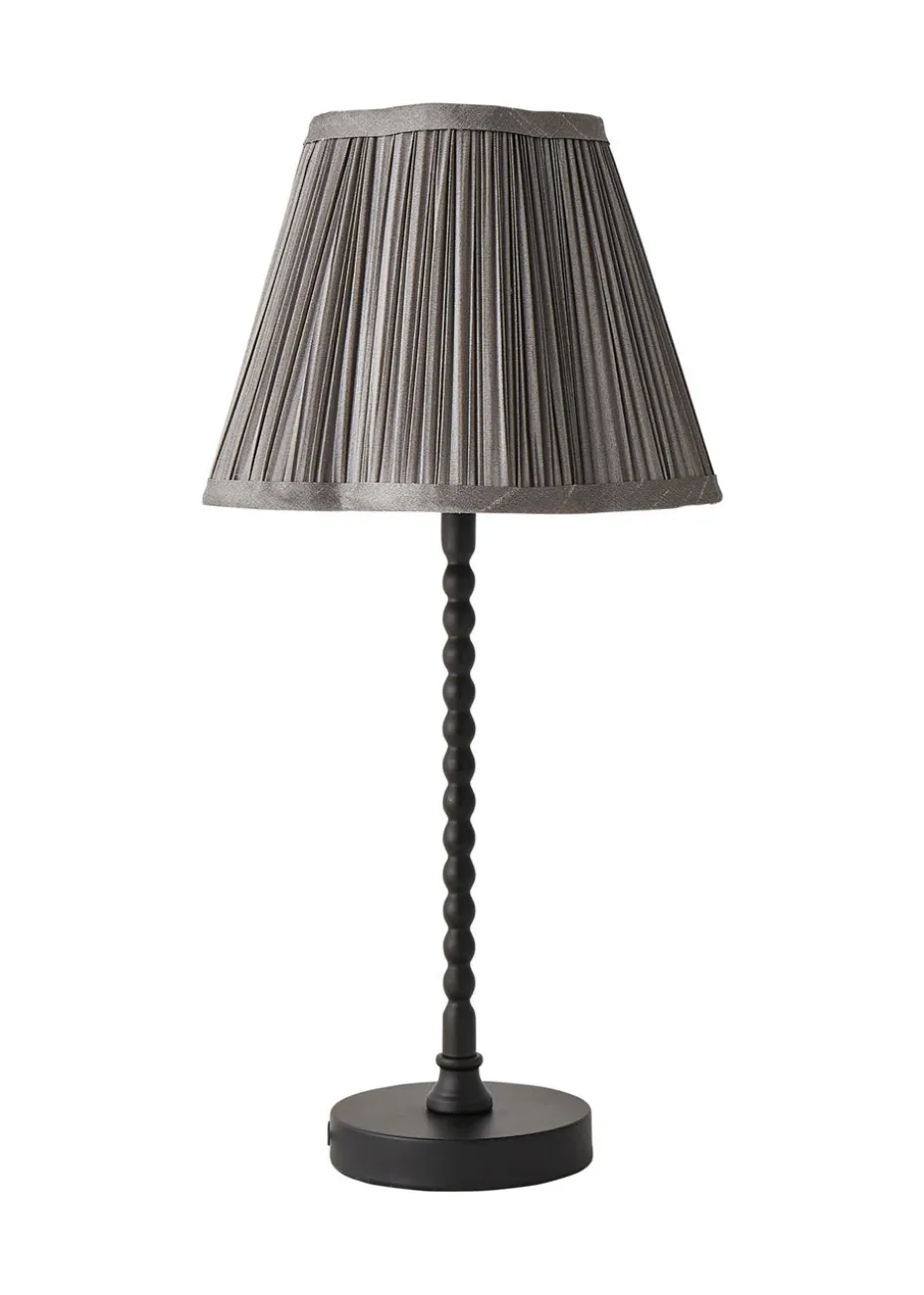 ValueLights Maeve Pleated Faux Silk Scallop Shade Black Bobbin Bobble Table Lamp
