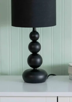 ValueLights Marissa Black Table Lamp with Black Drum Shade (36cm x 17cm x 17cm)