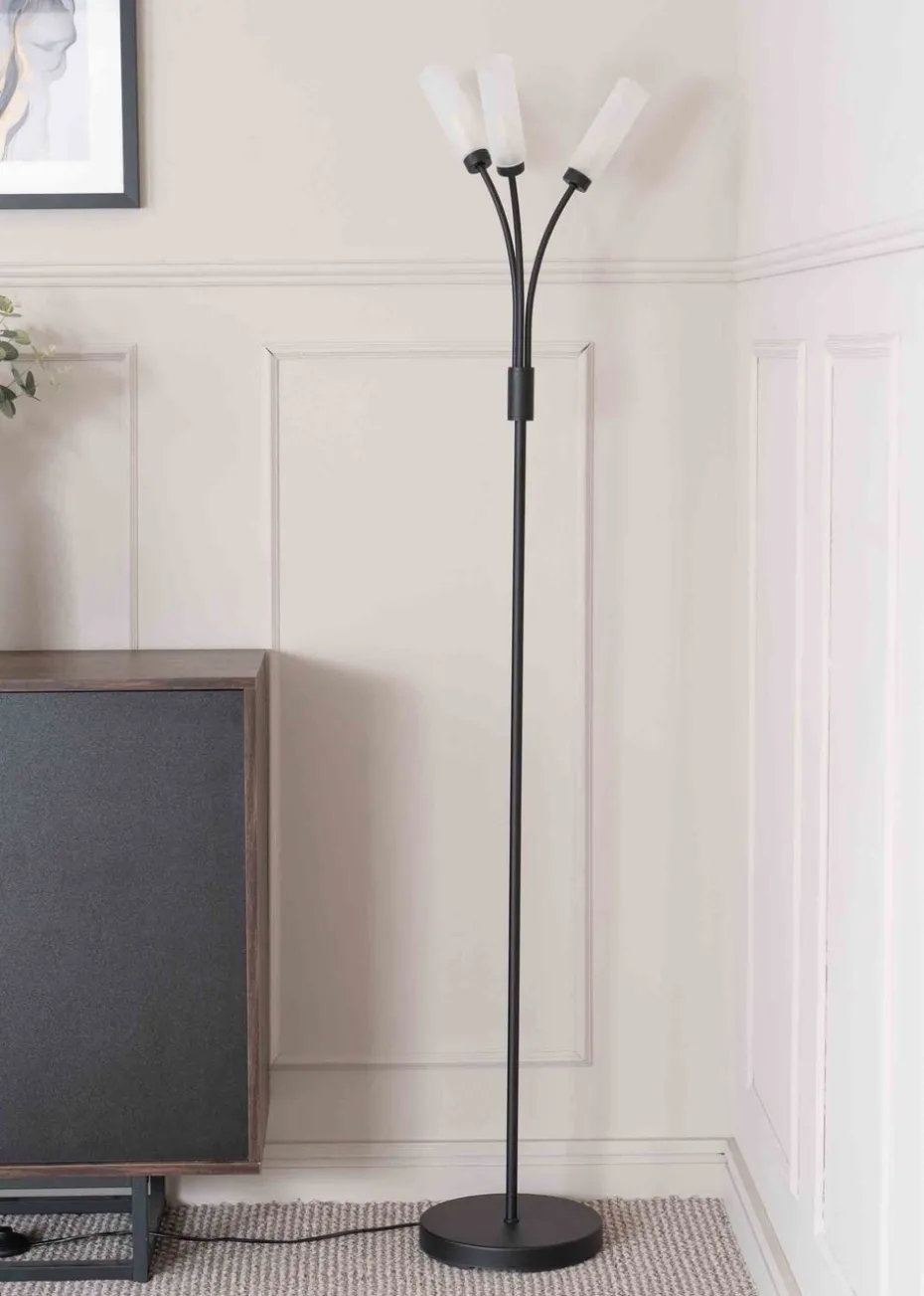 ValueLights Maya Black Floor Lamp with White Shades (158.5cm x 26.5cm x 26.5cm)