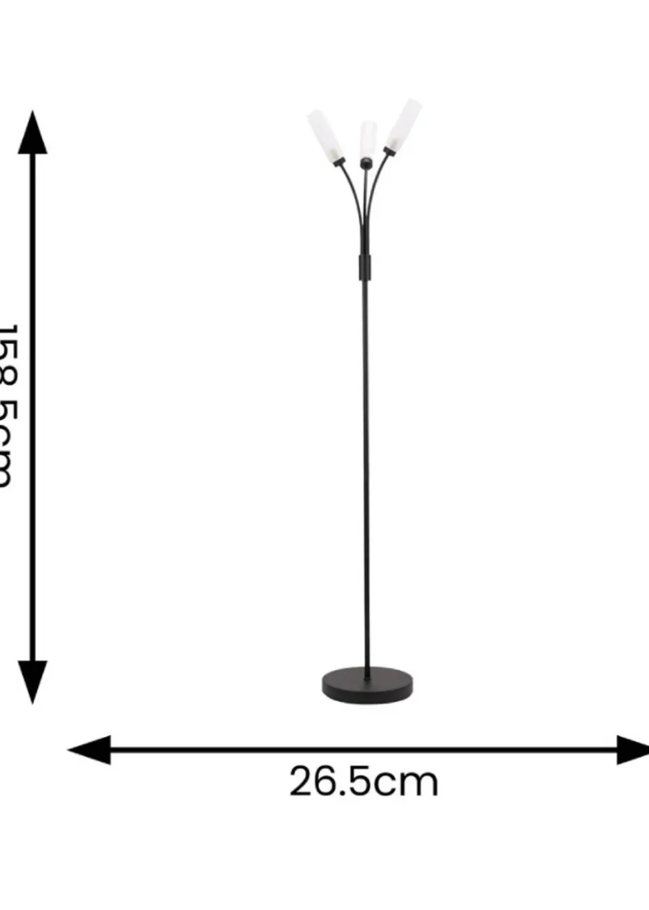 ValueLights Maya Black Floor Lamp with White Shades (158.5cm x 26.5cm x 26.5cm)