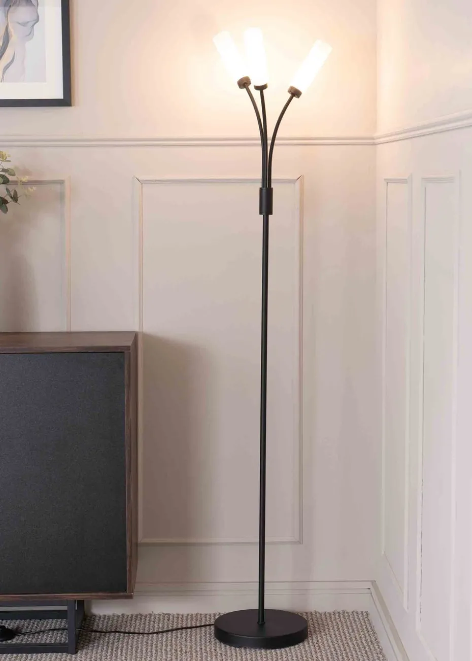 ValueLights Maya Black Floor Lamp with White Shades (158.5cm x 26.5cm x 26.5cm)