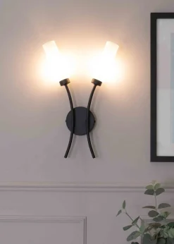 ValueLights Maya Black Wall Light with White Drum Shade (42cm x 27cm x 5.5cm)