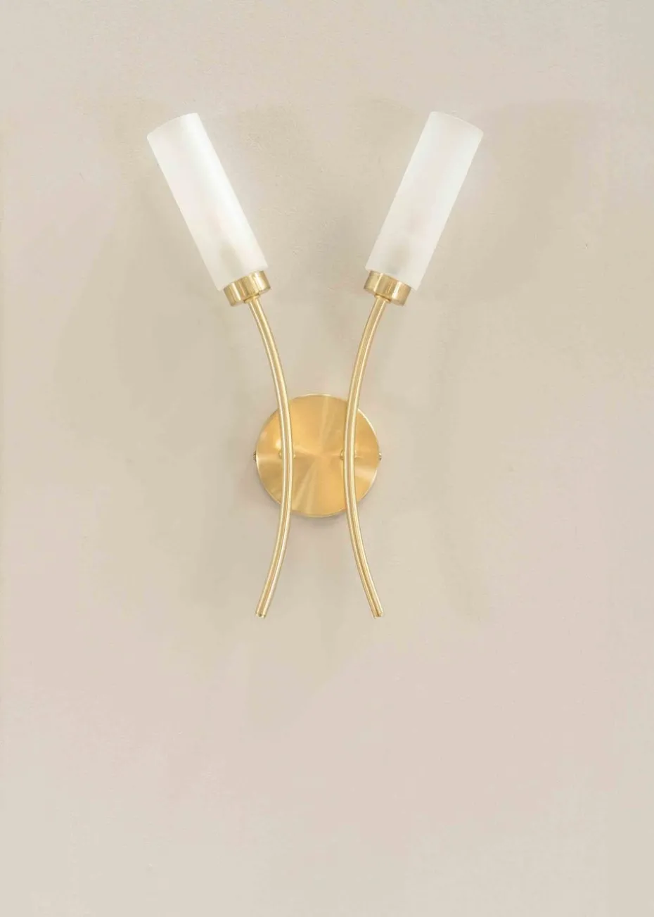 ValueLights Maya Brushed Gold Wall Light with White Drum Shade (42cm x 27cm x 5.5cm)