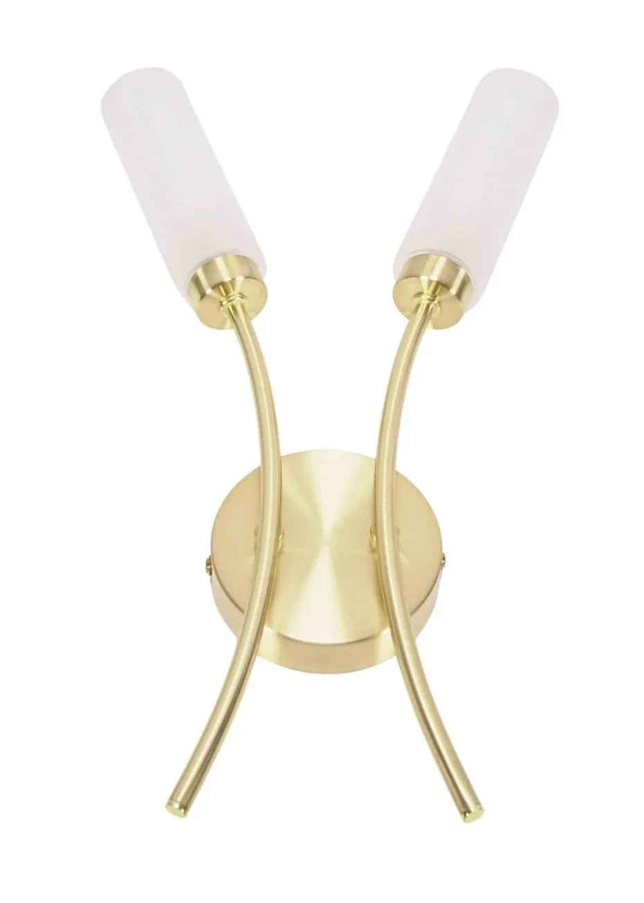 ValueLights Maya Brushed Gold Wall Light with White Drum Shade (42cm x 27cm x 5.5cm)