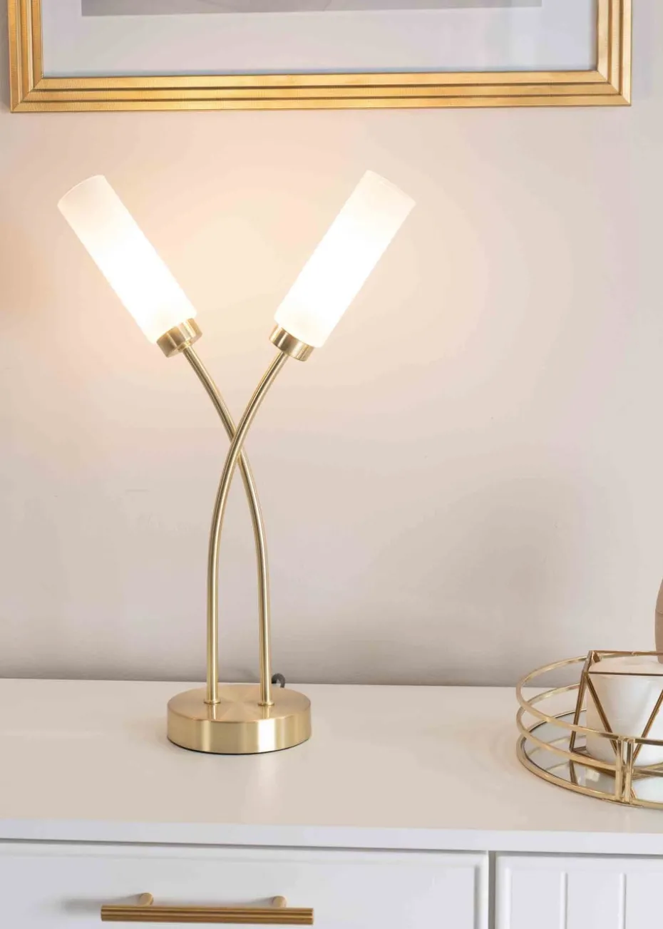 ValueLights Maya Gold Table Lamp with White Drum Shade