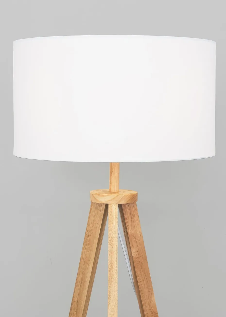 ValueLights Morrigan Light Wood Tripod Floor Lamp White Shade (147cm x 45cm)