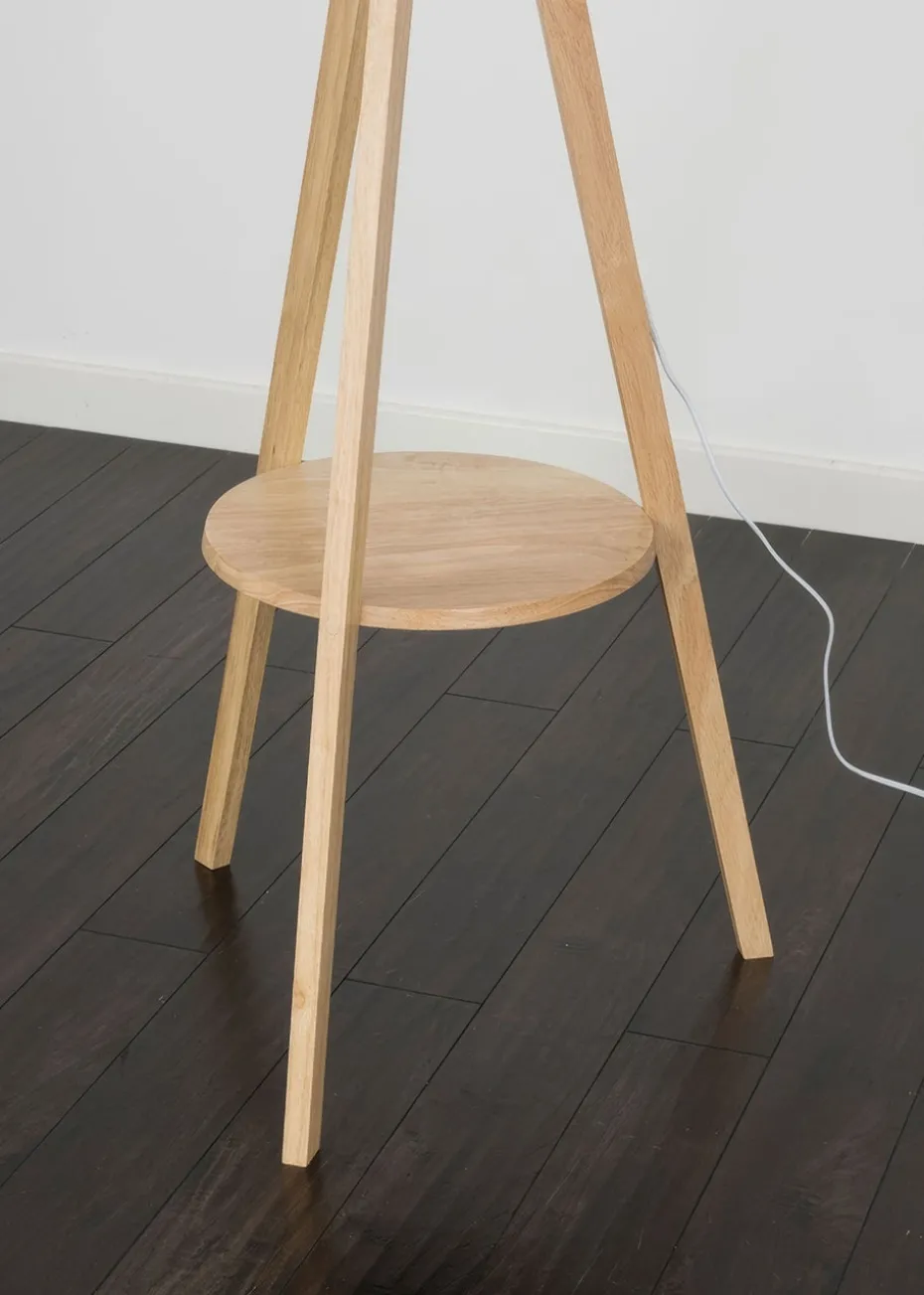 ValueLights Morrigan Light Wood Tripod Floor Lamp White Shade (147cm x 45cm)