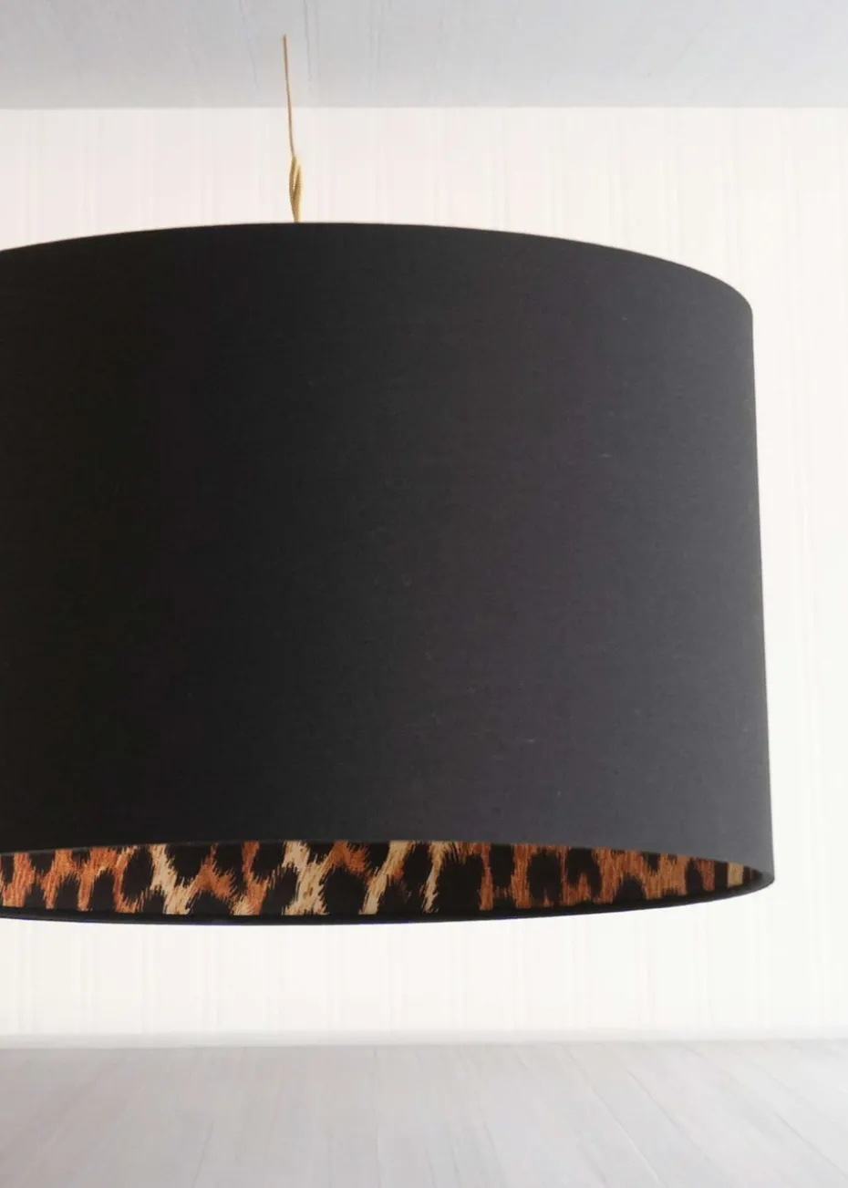 ValueLights Oasis Black Fabric with Leopard Print Inner Drum Ceiling Large Lamp Shade