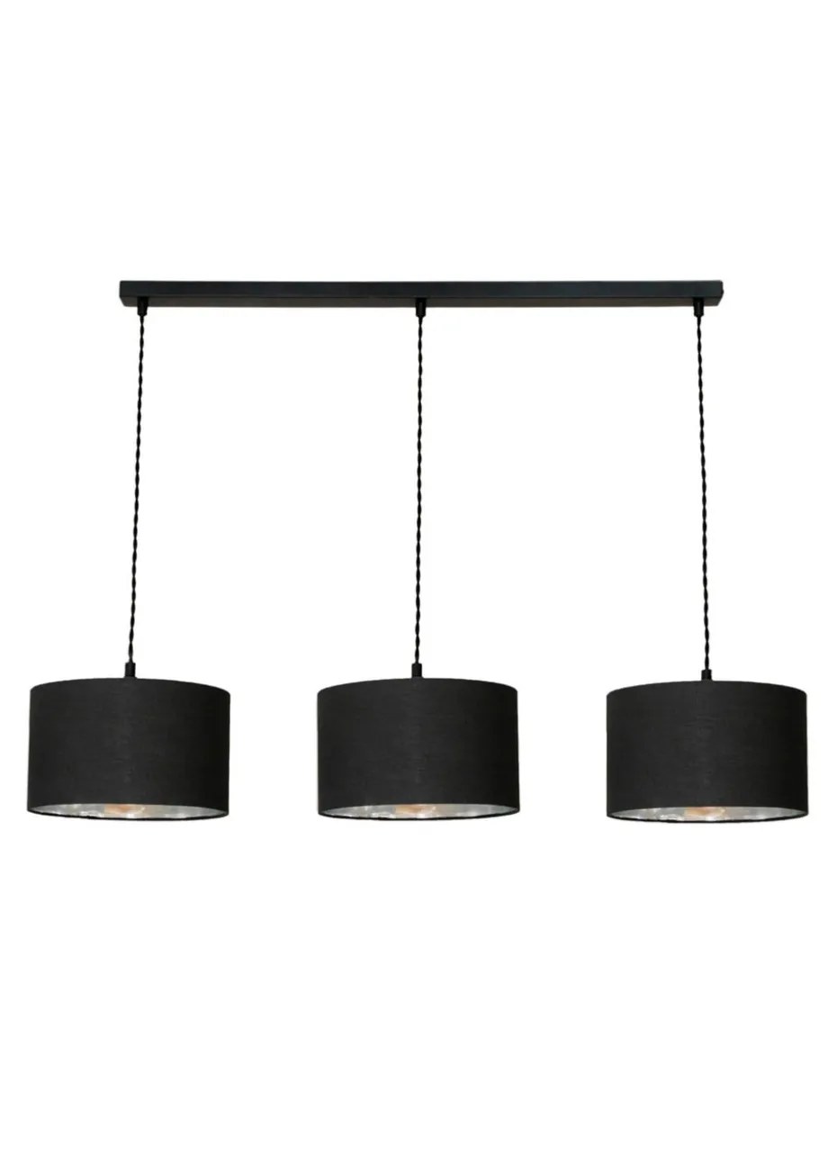 ValueLights Reni Black & Chrome Drum Shade 3 Drop Bar Diner Ceiling Pendant Light