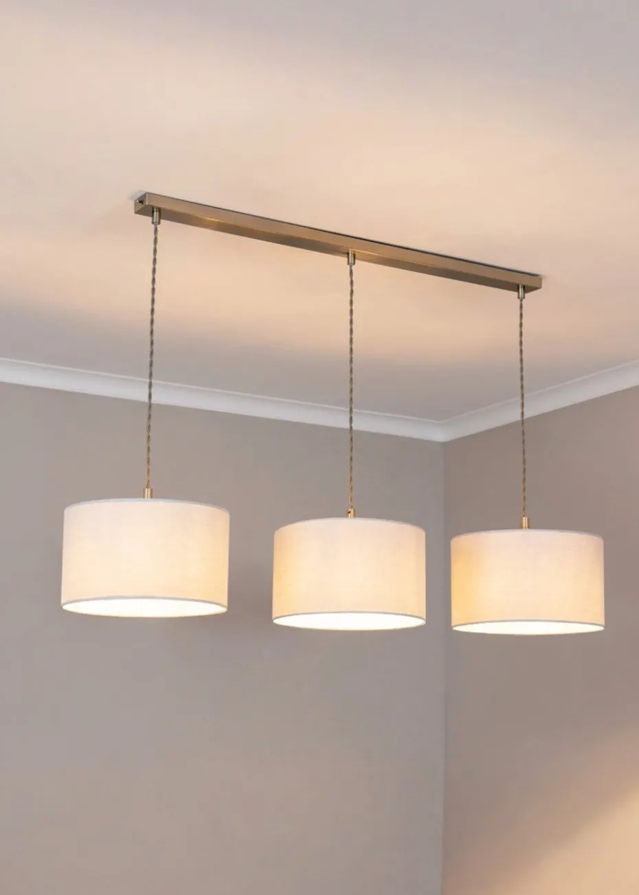 ValueLights Reni White Drum Shade 3 Drop Bar Diner Ceiling Pendant Light