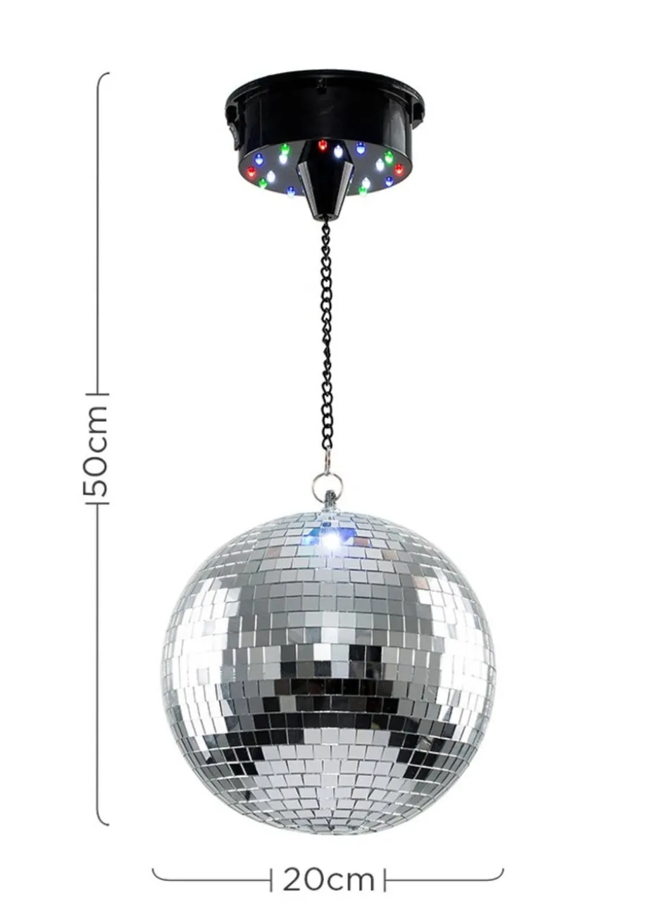 ValueLights Silver Rotating Disco Mirror Ball Ceiling Light (50cm x 20cm)