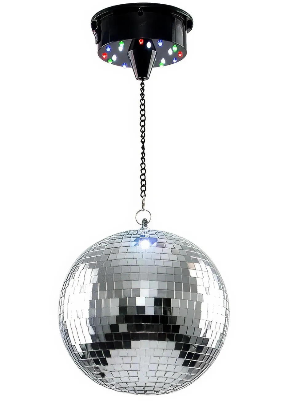 ValueLights Silver Rotating Disco Mirror Ball Ceiling Light (50cm x 20cm)