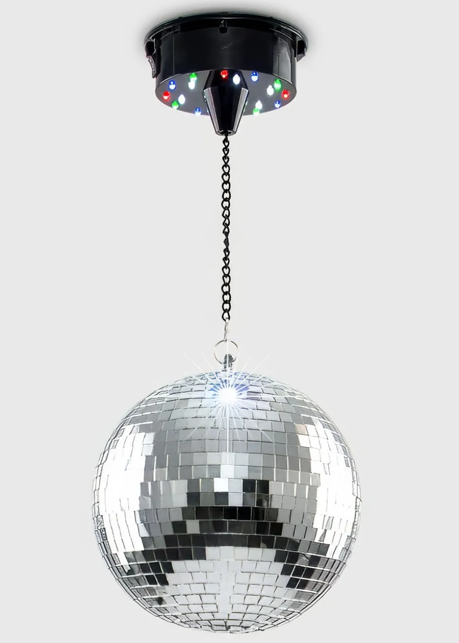 ValueLights Silver Rotating Disco Mirror Ball Ceiling Light (50cm x 20cm)