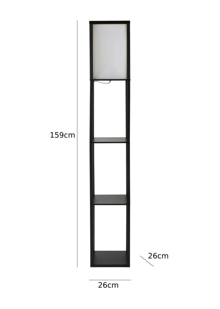 ValueLights Struttura Black Wooden Shelves Floor Lamp (159cm x 26cm x 26cm)