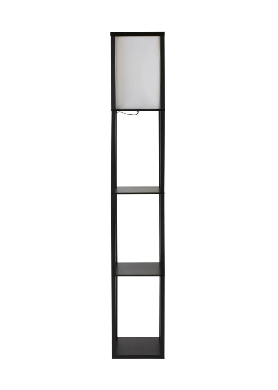 ValueLights Struttura Black Wooden Shelves Floor Lamp (159cm x 26cm x 26cm)