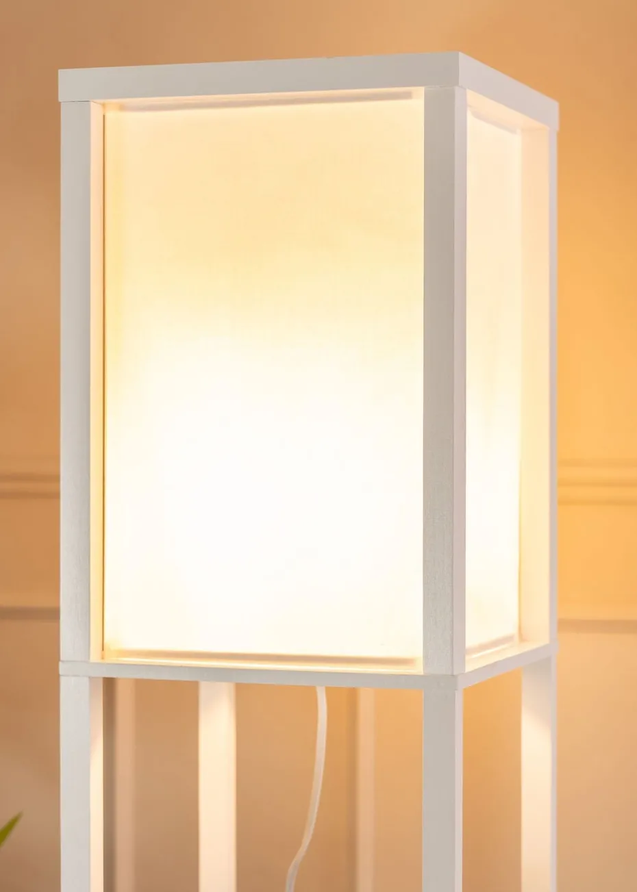 ValueLights Struttura White Wooden Shelves Floor Lamp (159cm x 26cm x 26cm)