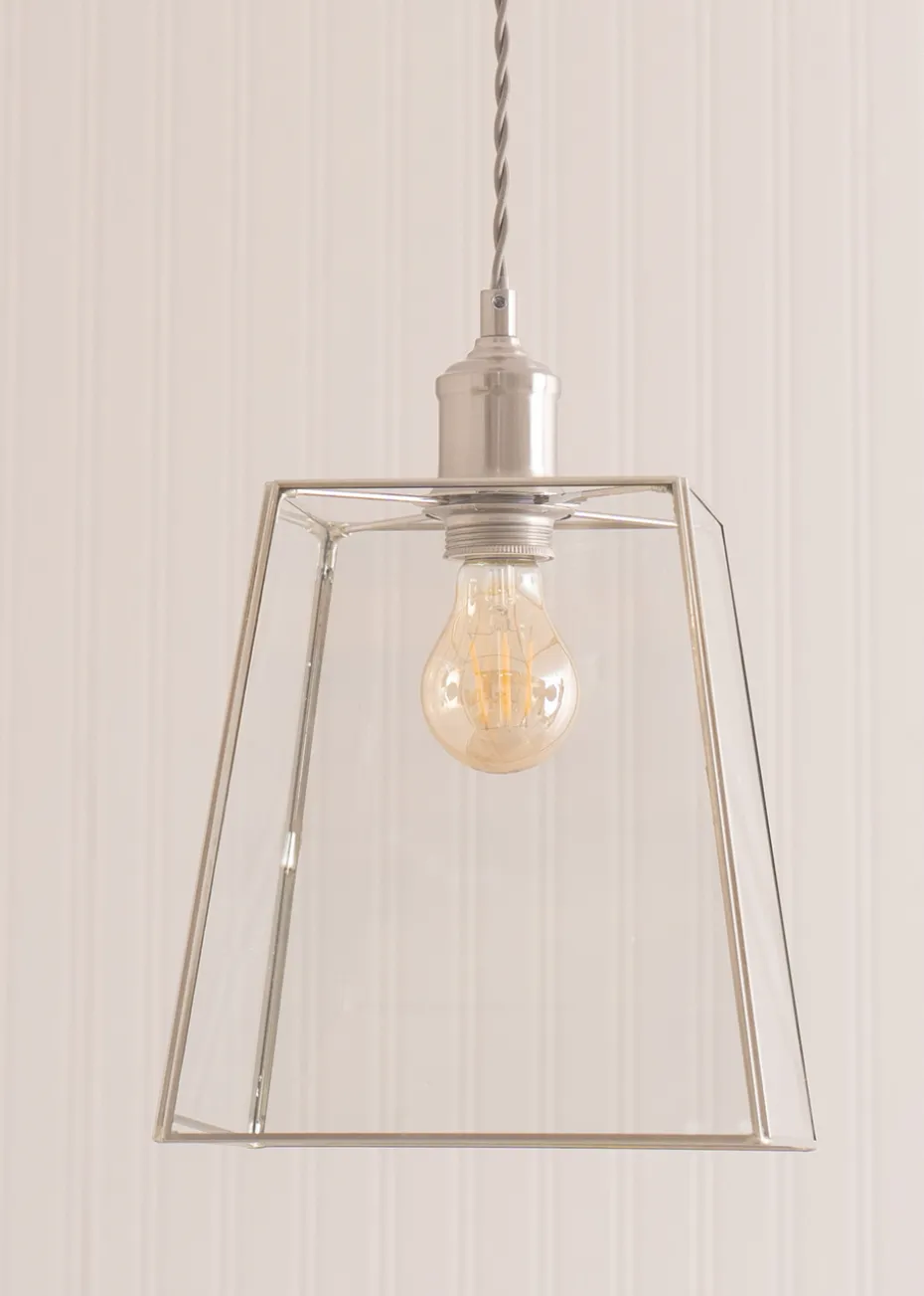 ValueLights Susie Glass Lantern Lamp Shade Brushed Chrome Single Ceiling Pendant Light