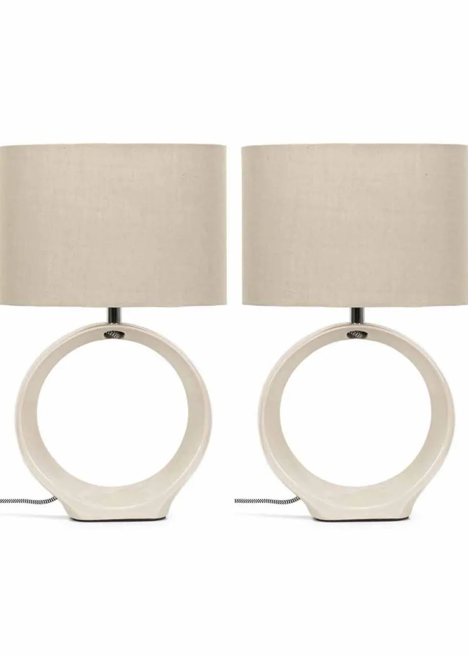 ValueLights Tia Pair of Matte Cream Table Lamp & E14 Candle