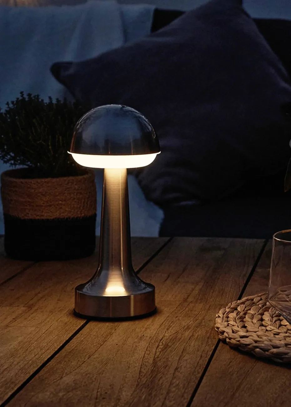 ValueLights Troy Brushed Chrome LED Rechargeable Dimmable Touch Table Lamp