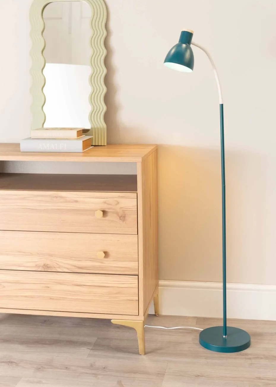 ValueLights Woody Blue Floor Lamp with Blue Tapered Shade (130cm x 36cm x 22cm)