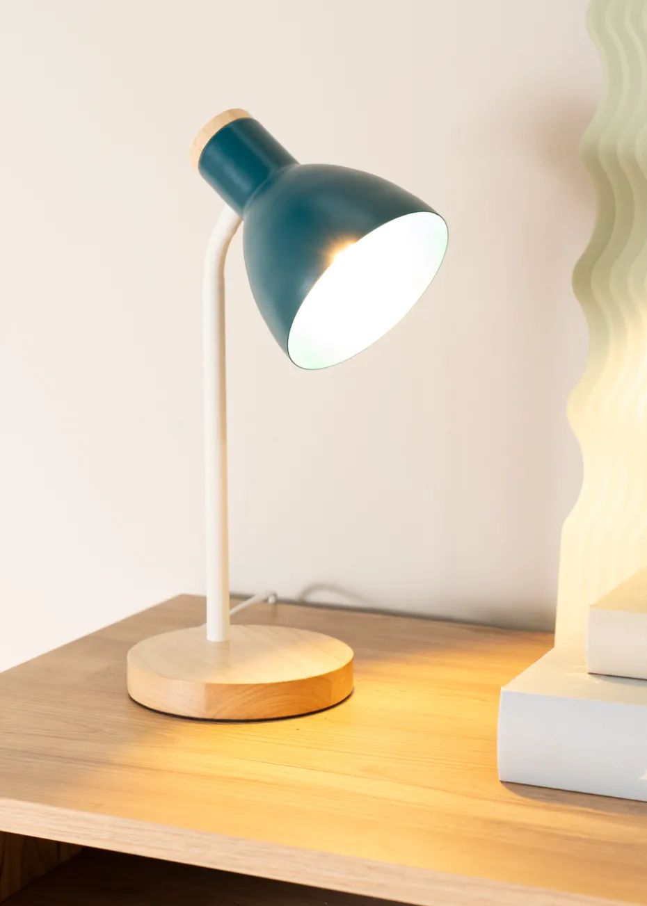 ValueLights Woody Blue Table Lamp with Tapered Shade (36cm x 19cm x 14cm)