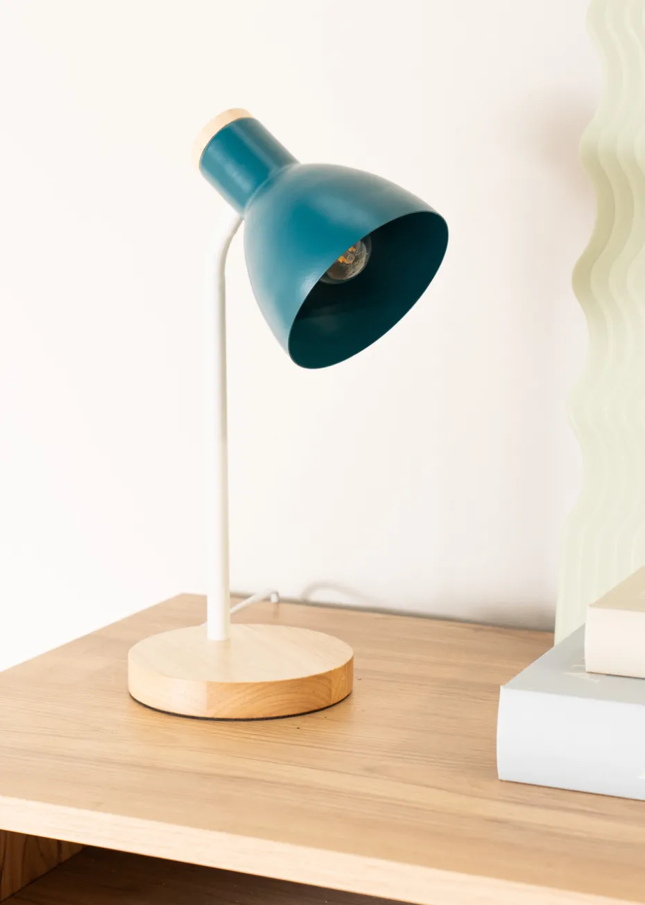 ValueLights Woody Blue Table Lamp with Tapered Shade (36cm x 19cm x 14cm)