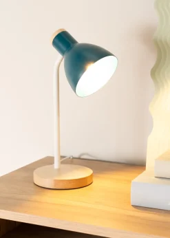 ValueLights Woody Blue Table Lamp with Tapered Shade (36cm x 19cm x 14cm)