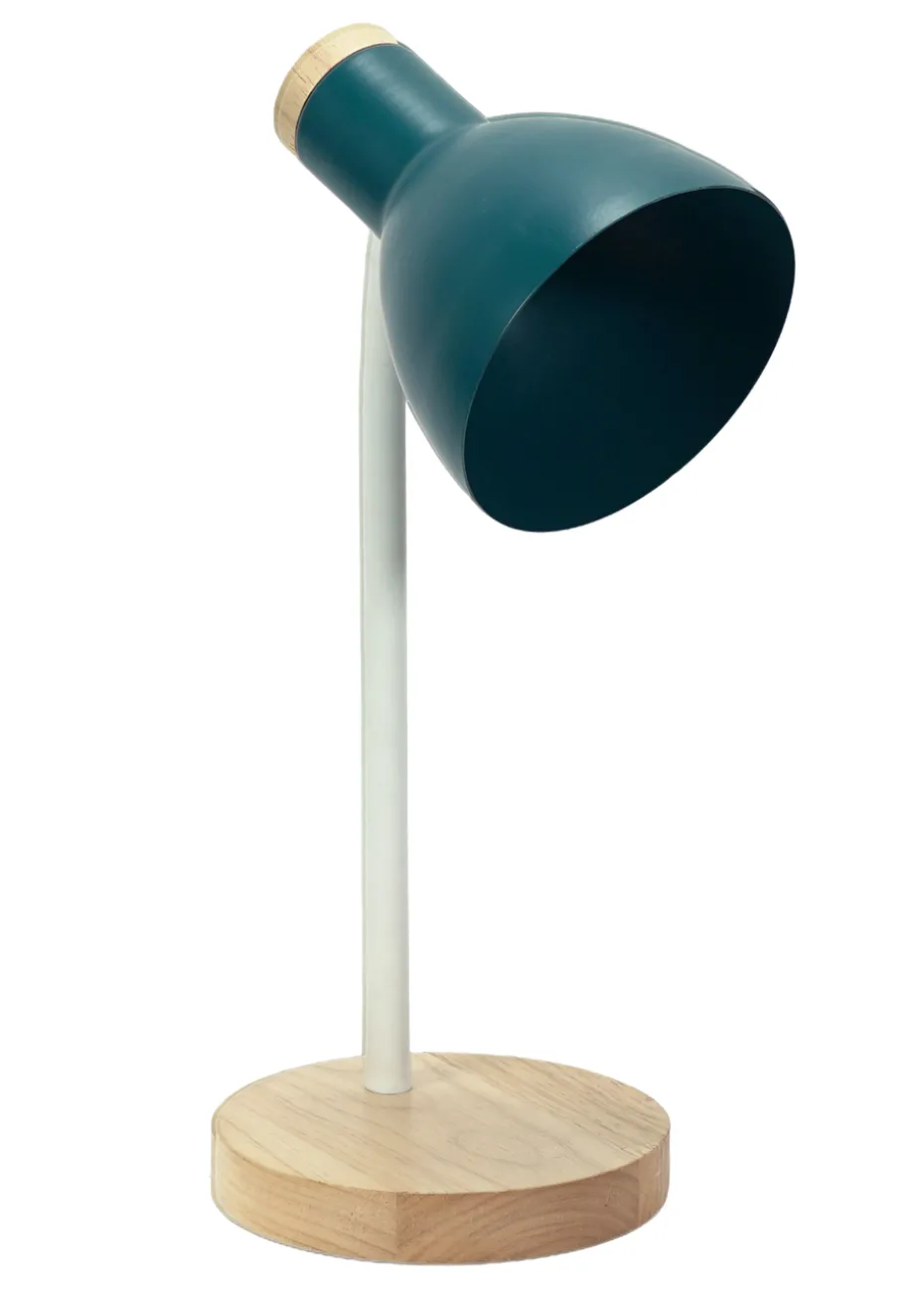 ValueLights Woody Blue Table Lamp with Tapered Shade (36cm x 19cm x 14cm)