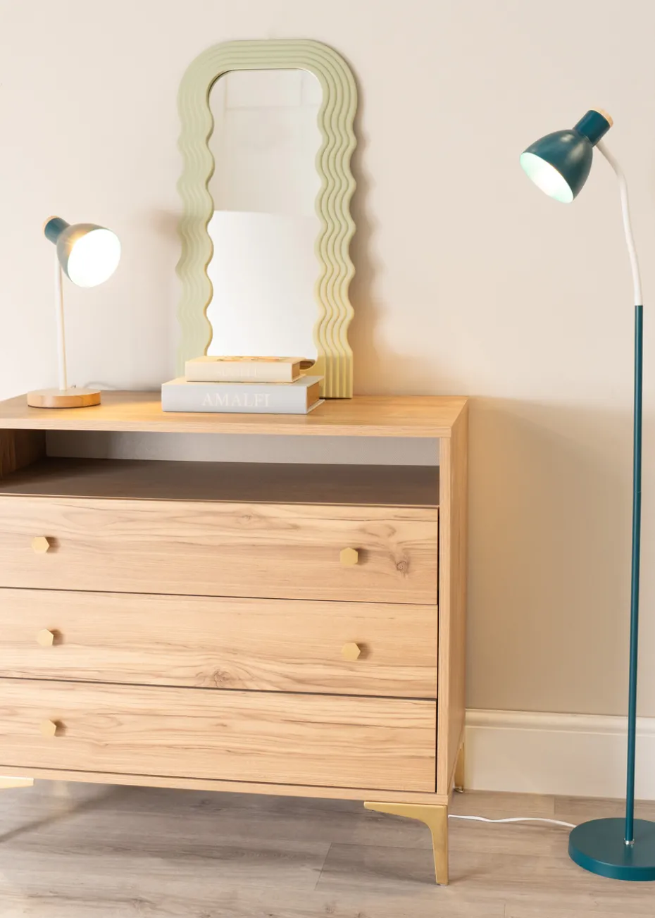 ValueLights Woody Blue Table Lamp with Tapered Shade (36cm x 19cm x 14cm)