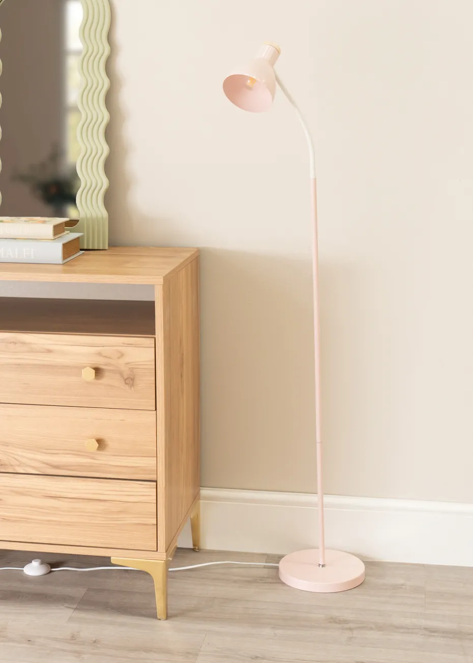ValueLights Woody Pink Floor Lamp with Pink Tapered Shade (130cm x 36cm x 22cm)